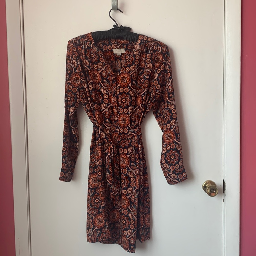 Ann Taylor Loft | Orange Print Office Dress | Large Petite